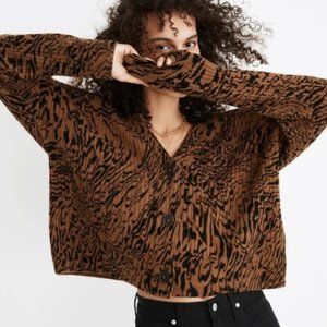 Madewell Tigerized Cameron Ribbed Cardigan Sweater in Coziest Yarn